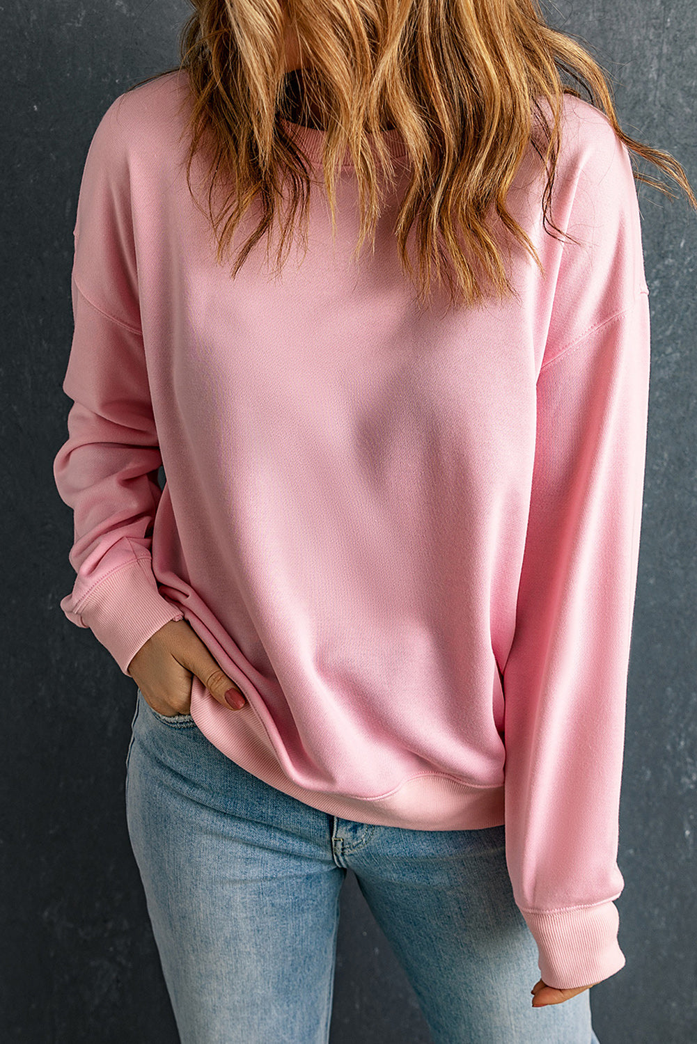 Solid Classic Crewneck Pullover Sweatshirt | Pink