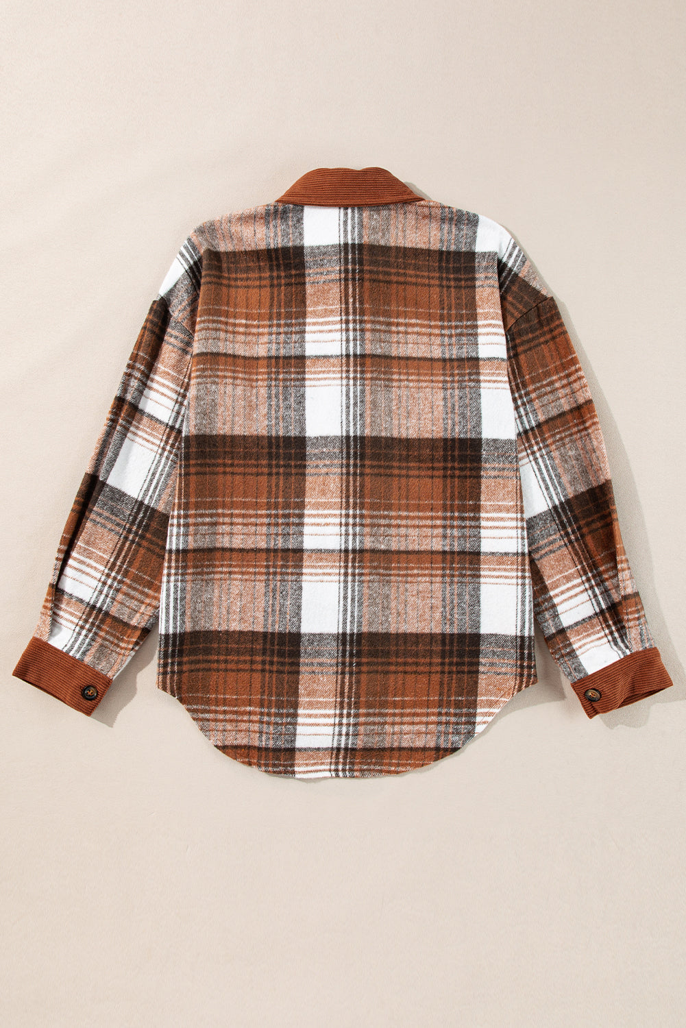 Plaid Corduroy Patchwork Chest Pocket Shacket | Cinnamon