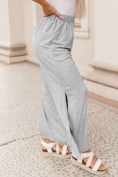 Side Slits Wide Leg High Waist Pants | Gray