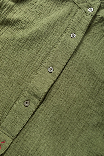 Crinkle Textured Button Up Long Sleeve Shirt | Jungle Green