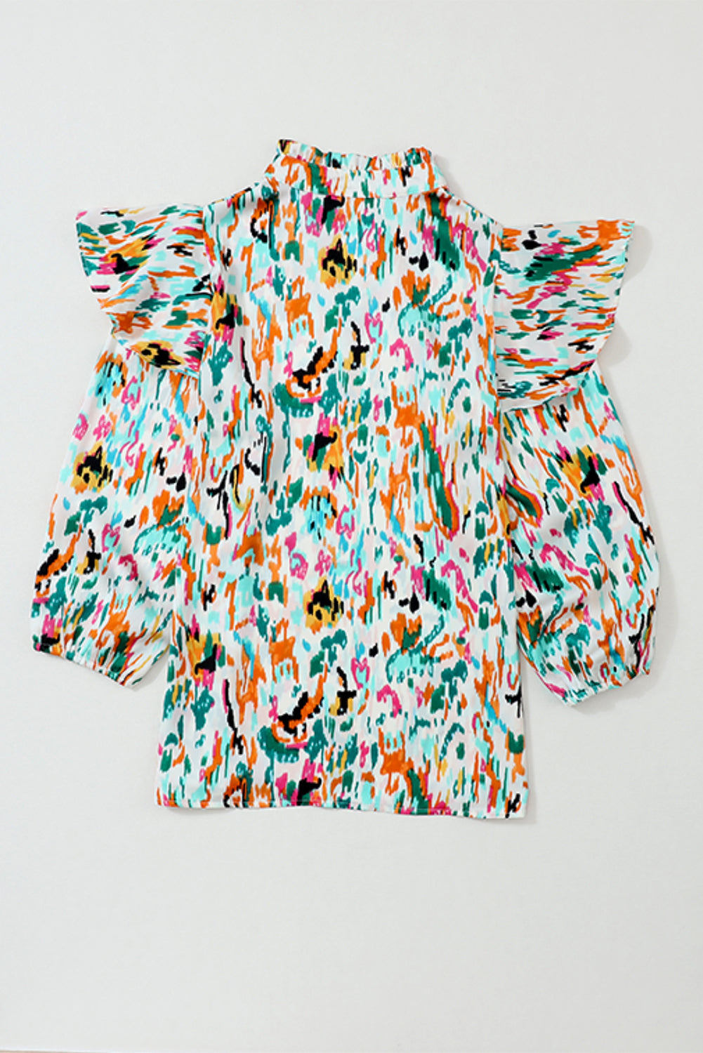 Abstract Print 3/4 Puff Sleeve Ruffle Blouse | Multicolour