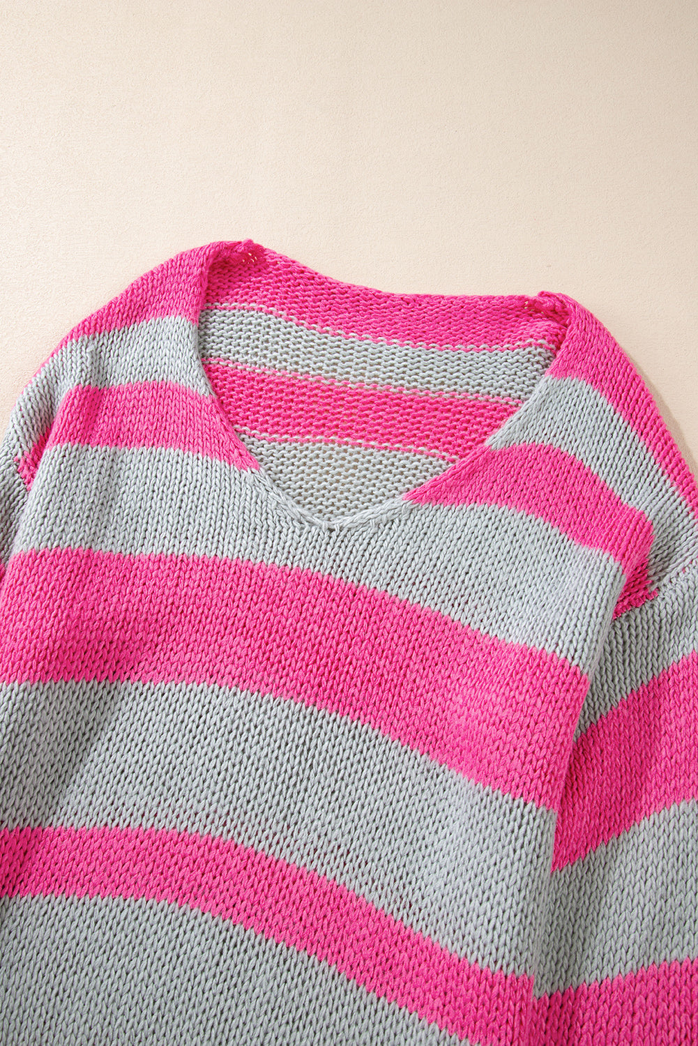 Striped Colourblock Knit V Neck Loose Fit Sweater | Rose