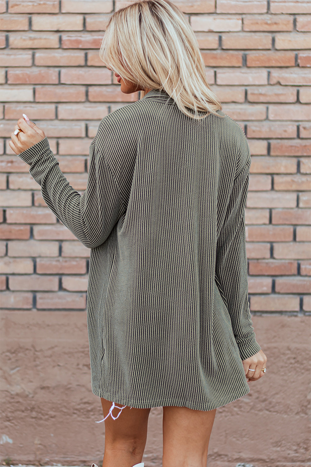 Corded Open Front Knit Cardigan | Moss Green