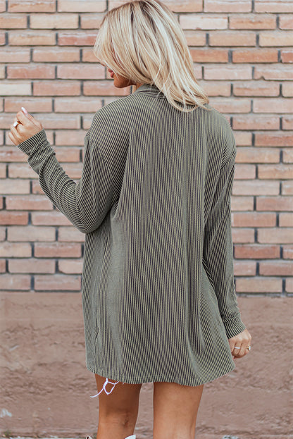 Corded Open Front Knit Cardigan | Moss Green