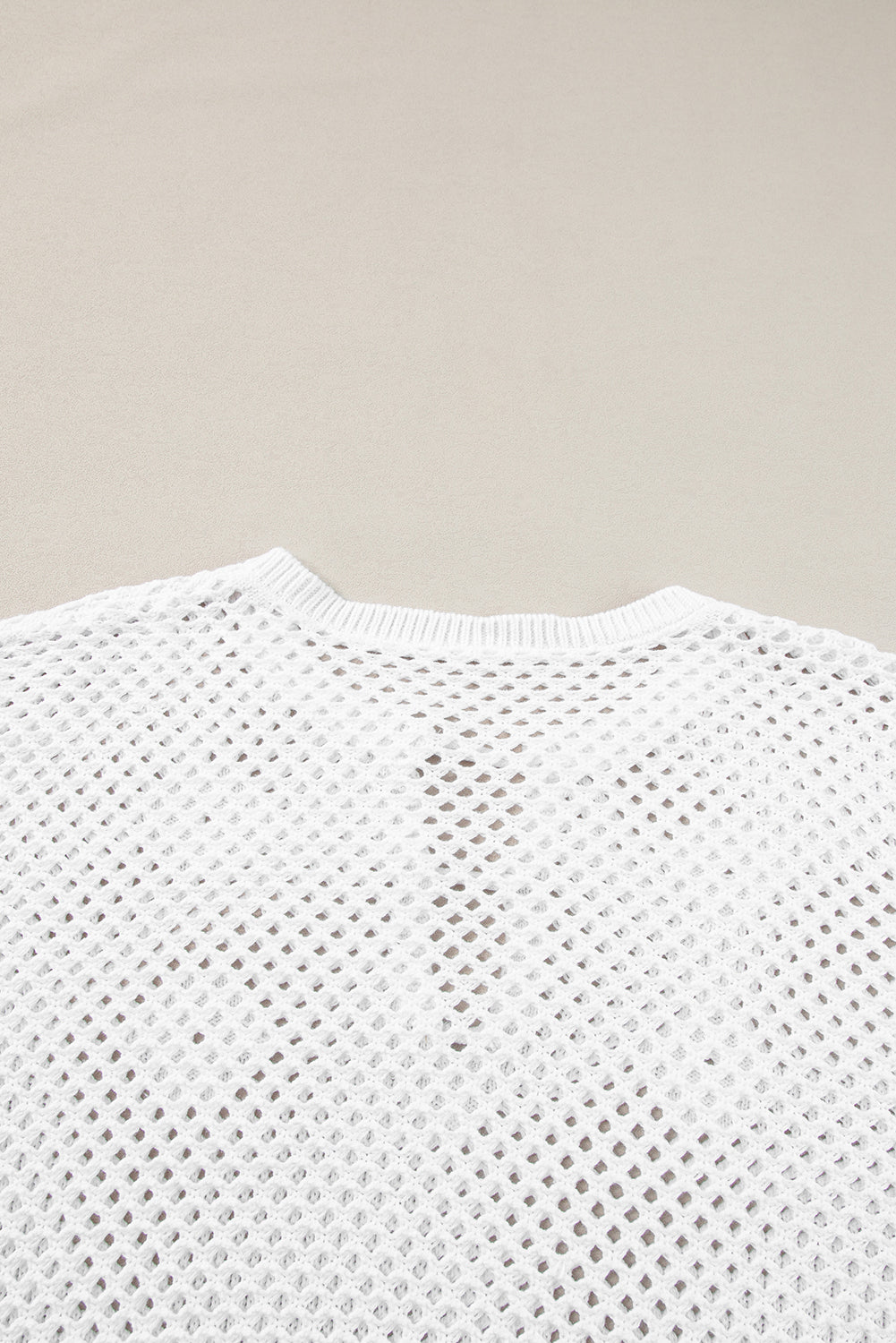 Open Knit Buttoned Neck Split Sleeve Sweater | White