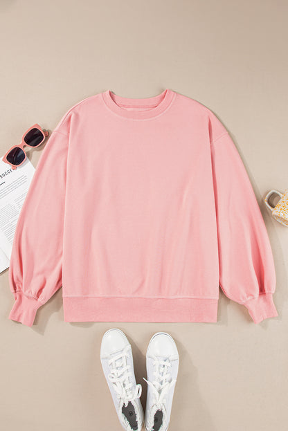 Loose Drop Shoulder Ribbed Sweatshirt | Pink