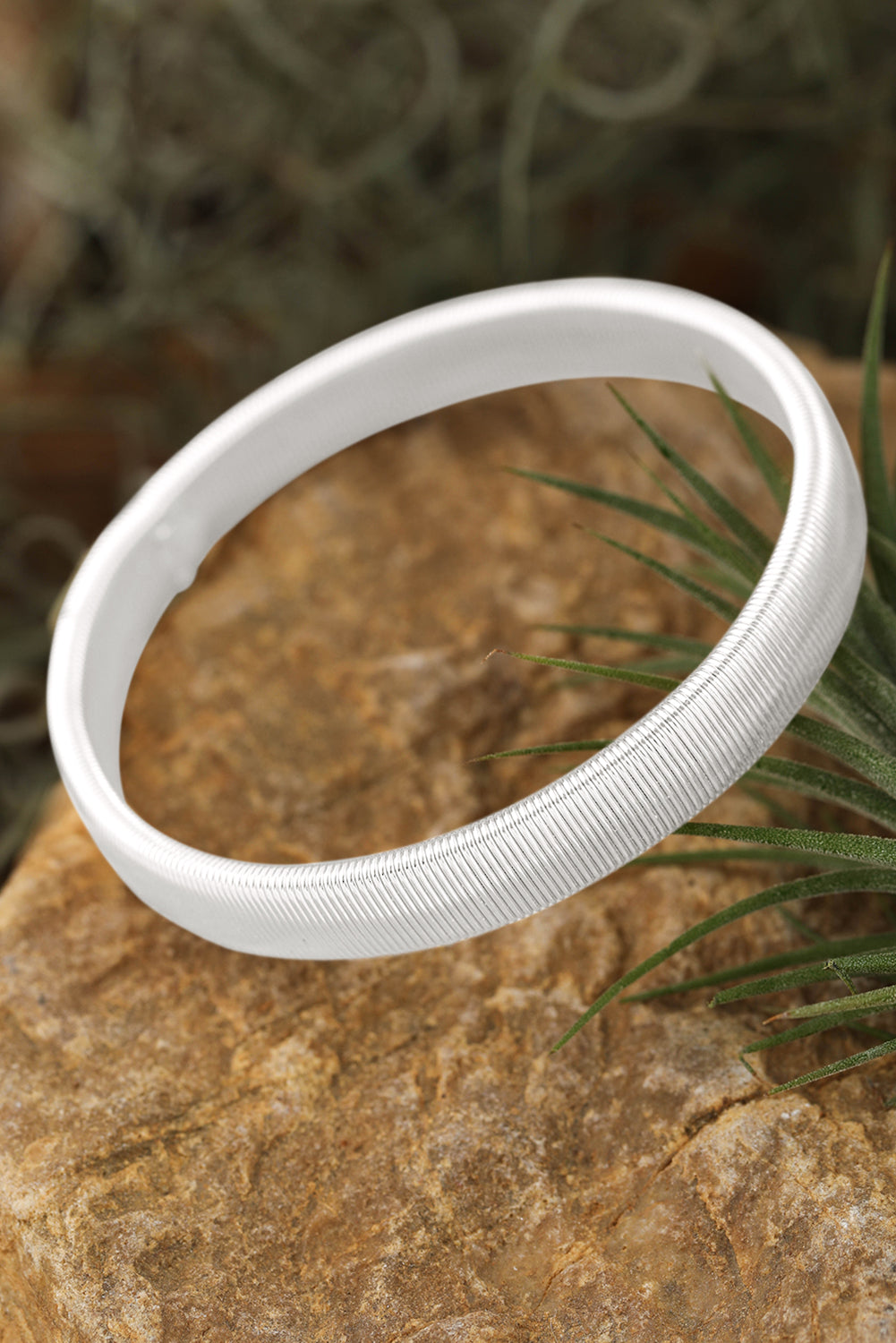 Stretchy Plated Metal Wide Bangle | White