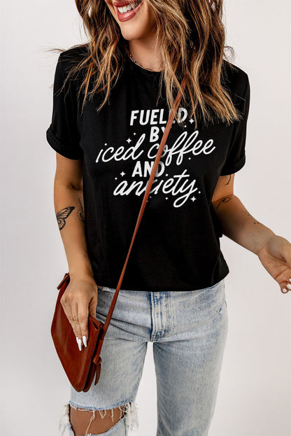 Fueled By Iced Coffee And Anxiety Graphic Tee | Black