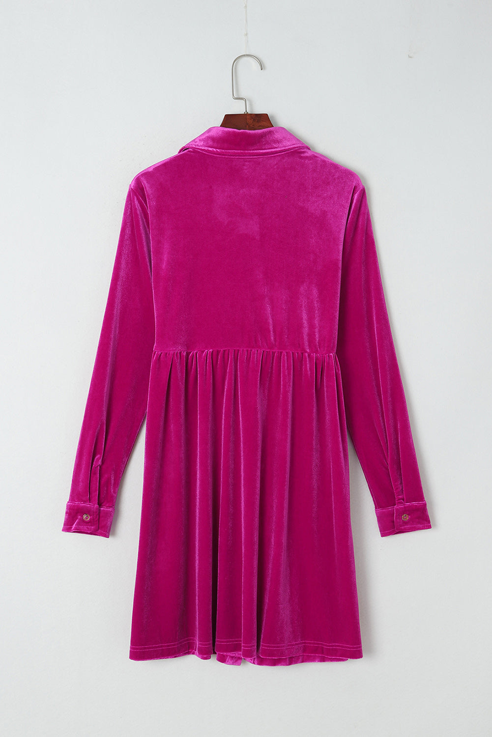 Long Sleeve Ruffle Velvet Button Up Dress | Rose