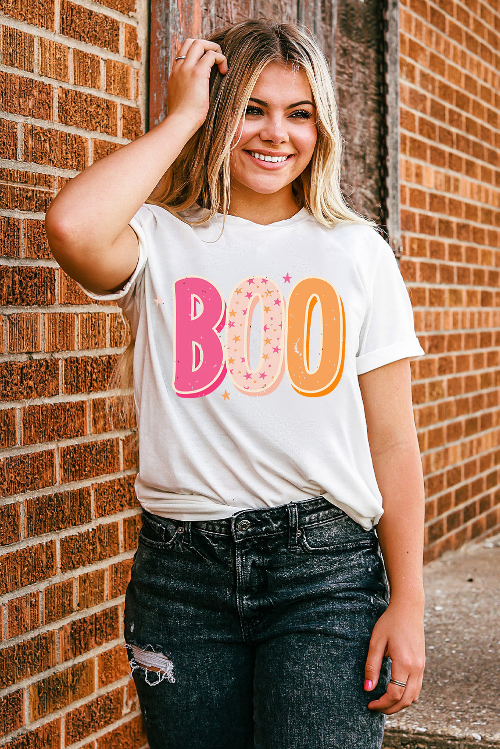 Halloween Boo Letter Graphic T-Shirt | White