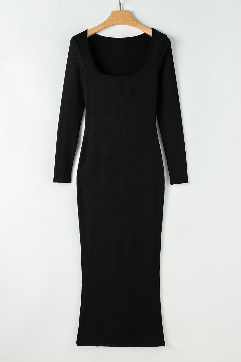 Long Sleeve Square Neck Maxi Bodycon Dress | Black