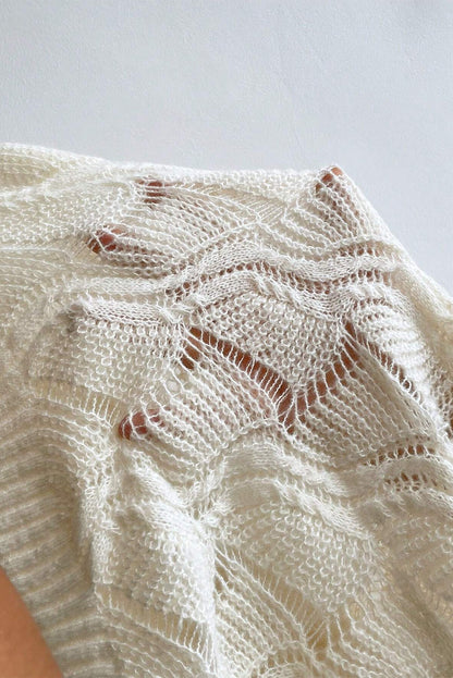 Hollow Out Knit V Neck Drop Shoulder Sweater | Beige