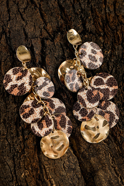 Leopard Alloy Disc Stud Dangle Earrings | Chestnut