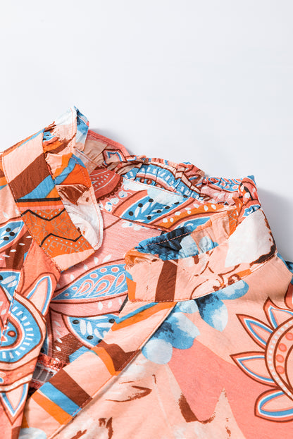 Floral Print Shirred Cuff Buttoned Loose Shirt | Orange