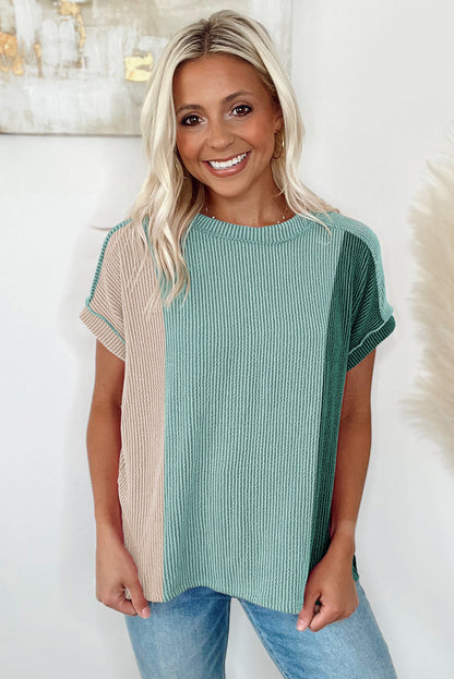 Textured Colourblock Crew Neck T Shirt | Mint Green