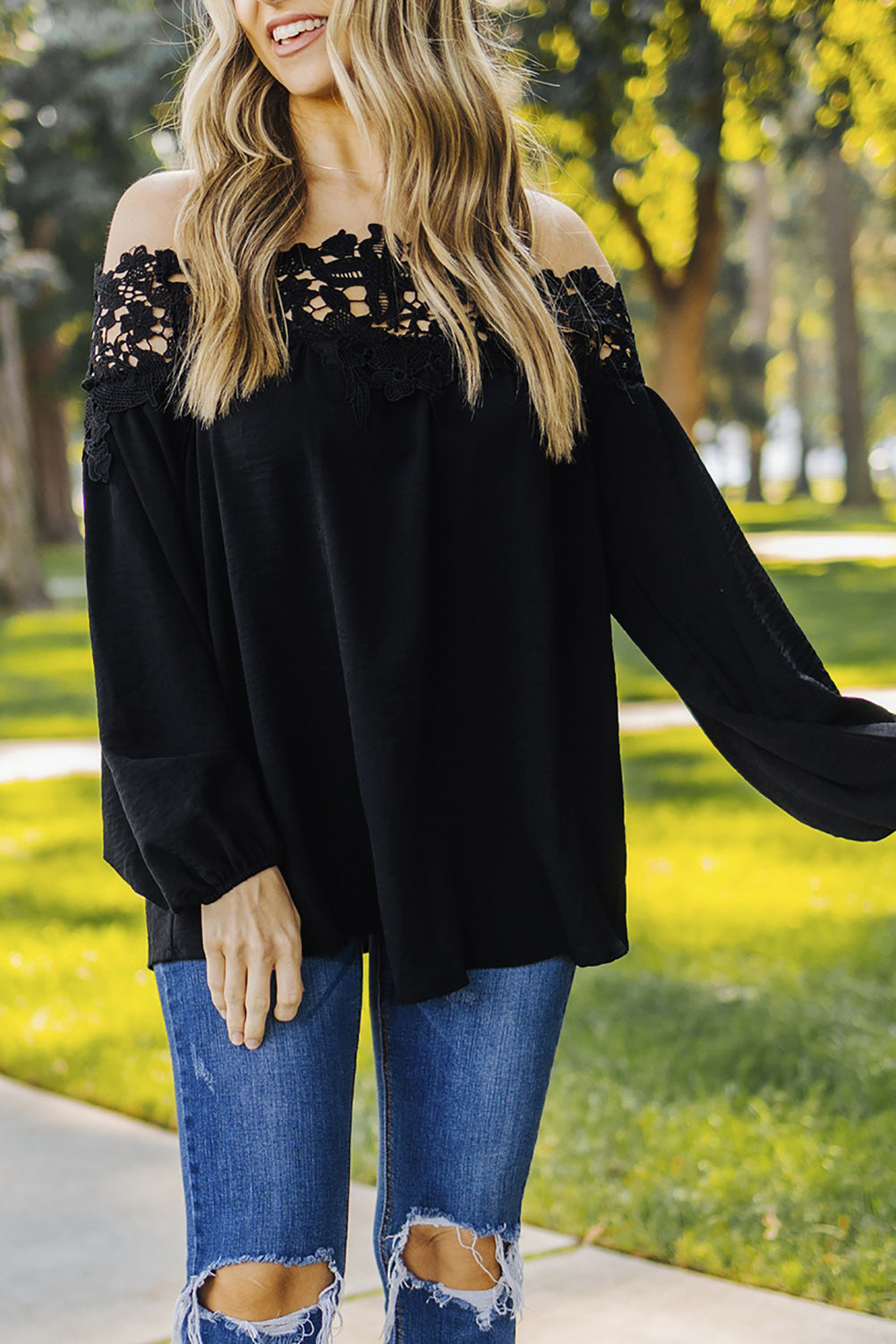 Black Blooming Lace Off The Shoulder Top