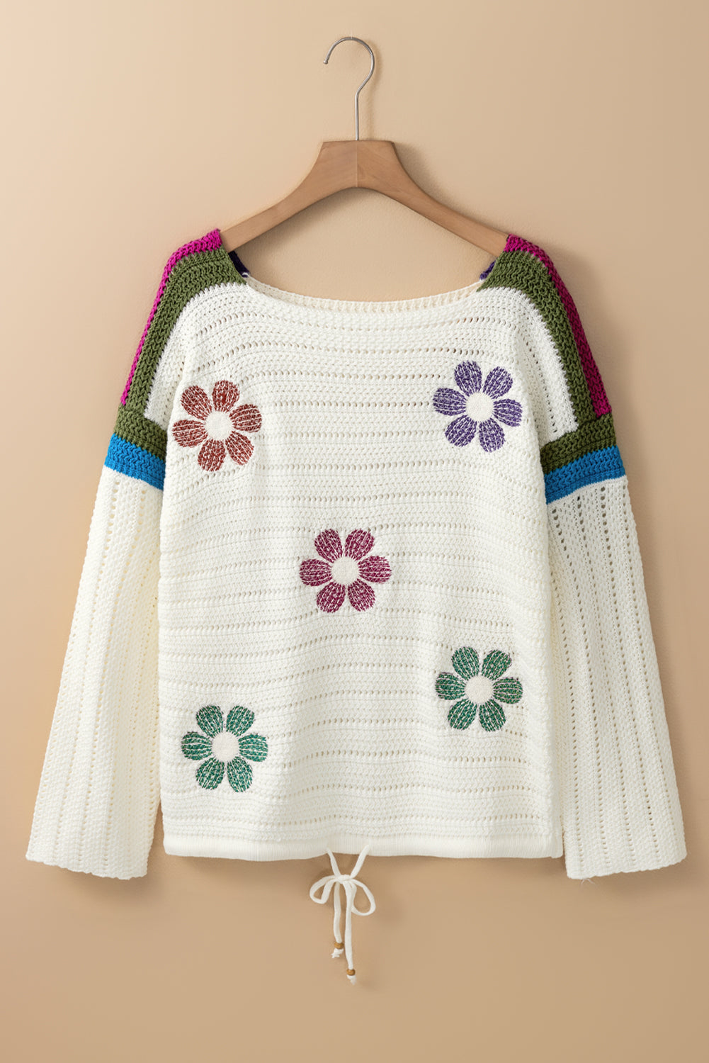 Daisy Flower Pointelle Knit Sweater | White