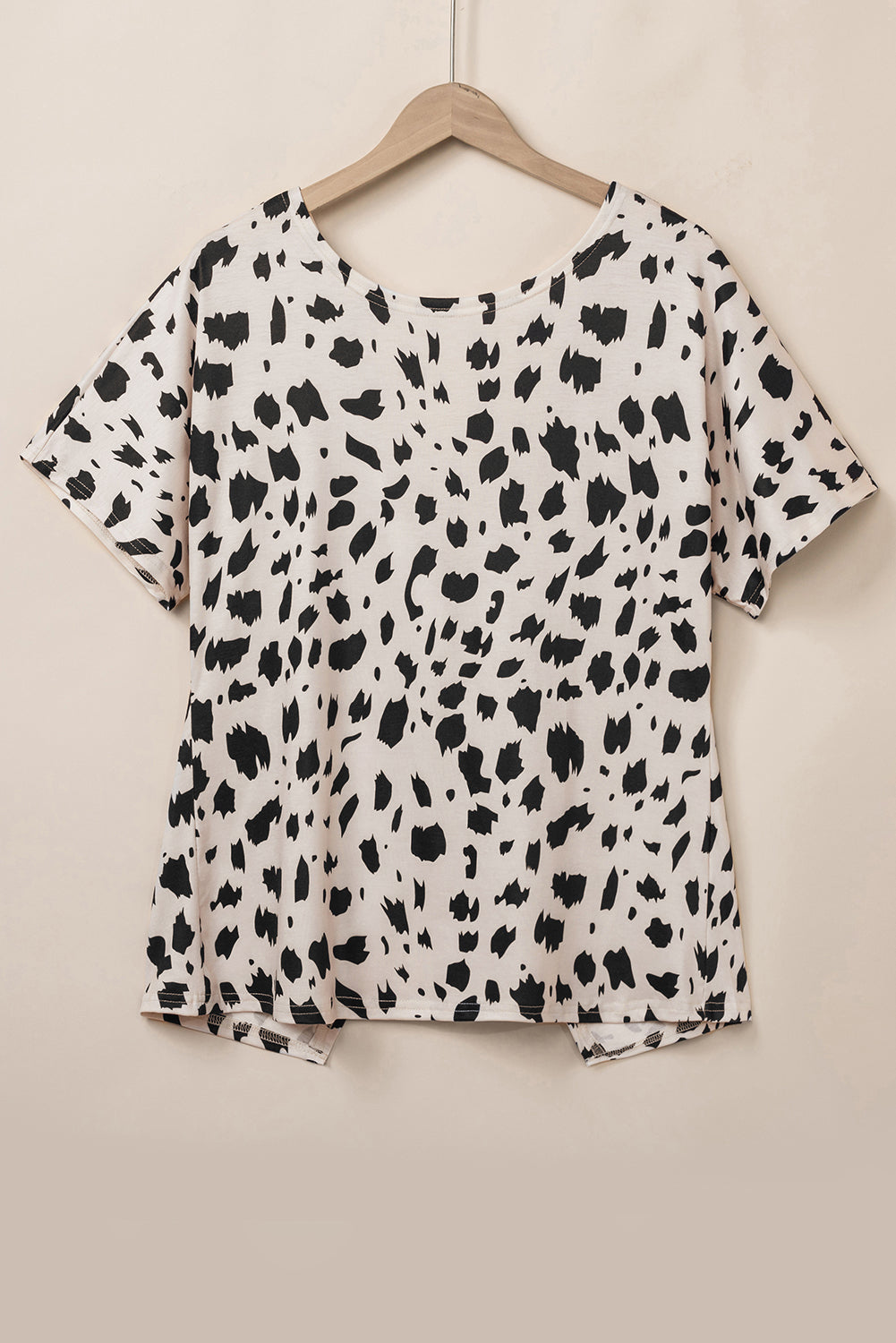 Leopard Batwing Sleeve Twist Cutout Back T-Shirt | Khaki