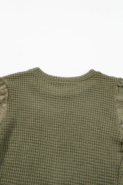 Sunflower Mesh Bubble Sleeve Waffle Knit Top | Jungle Green