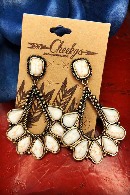 Turquoise Inlay Cut Out Western Dangle Earrings | White