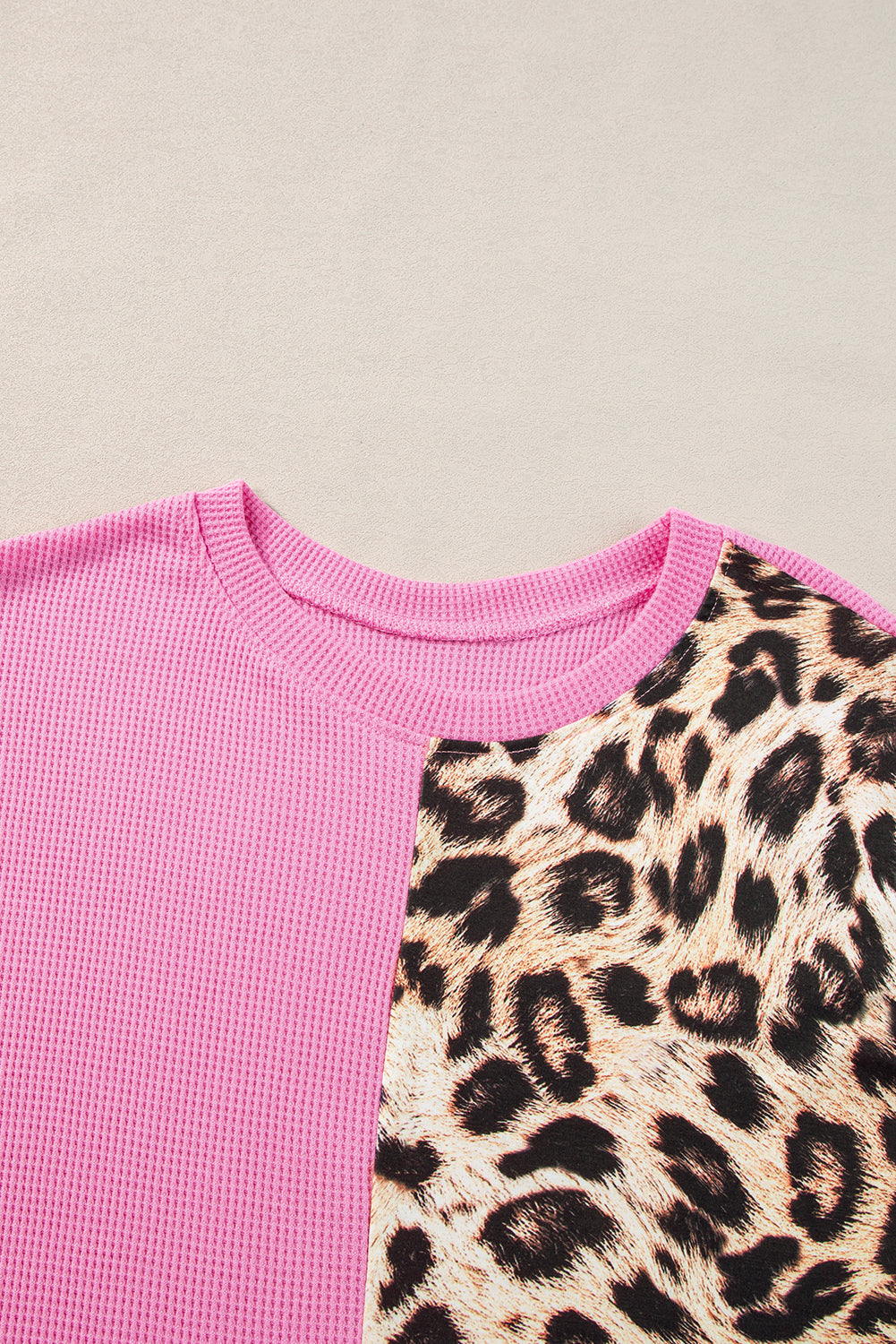 Leopard Colourblock Waffle Knit Top | Bonbon