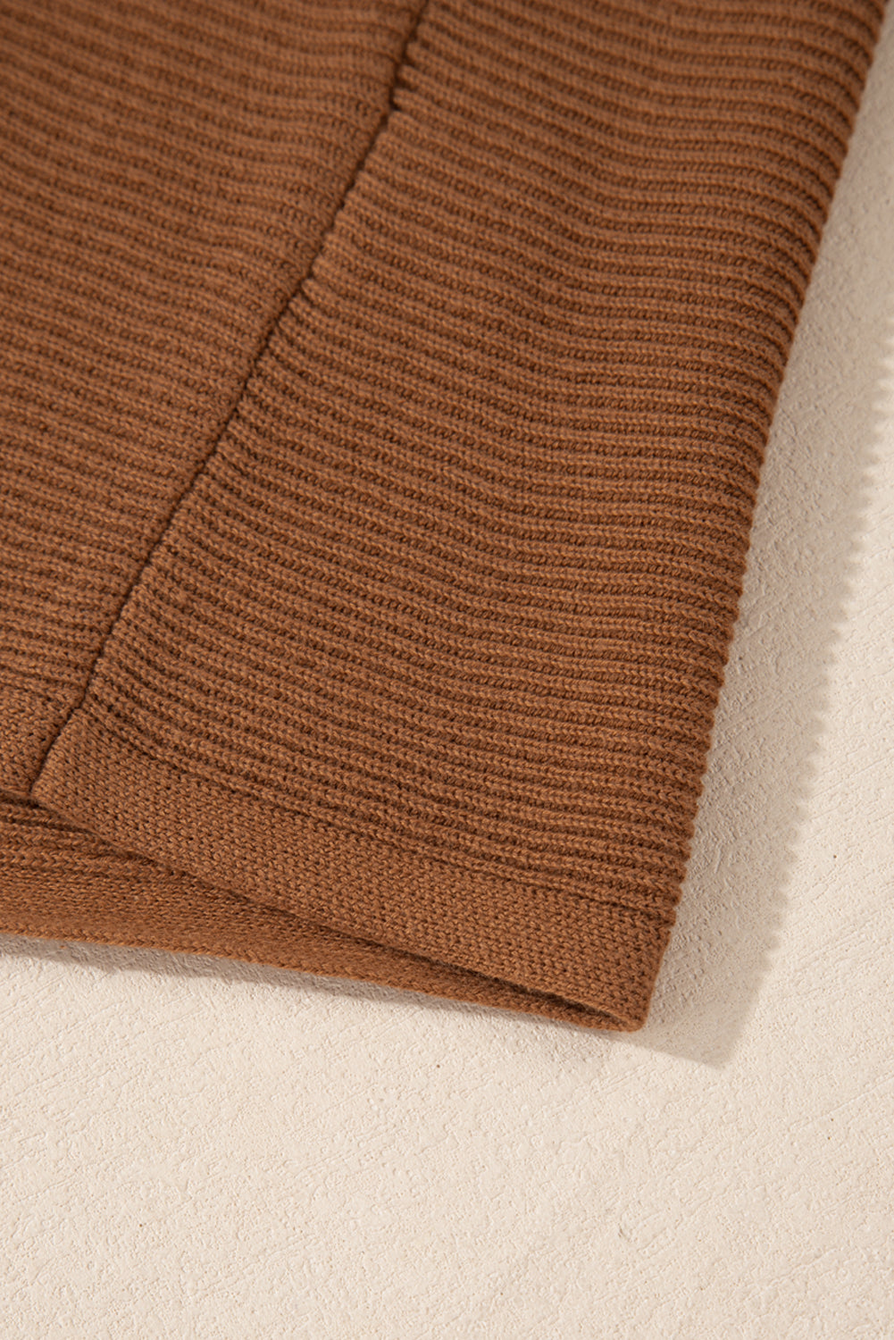 Ribbed Knit Drop Sleeve V Neck Loose Fit Sweater | Camel