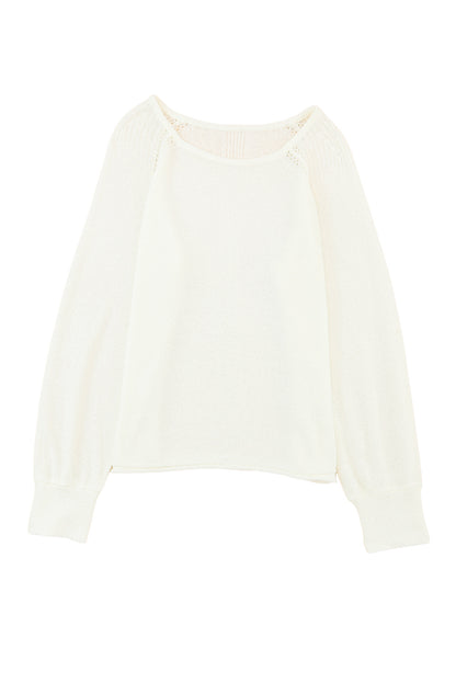 Long Sleeve Cutout Shoulder Relaxed Sweater | White