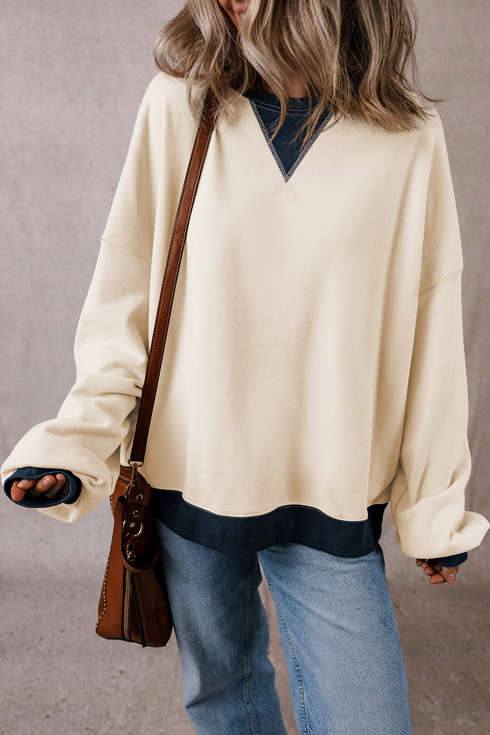 Colour Block Patch Drop Shoulder Oversized Sweatshirt | White