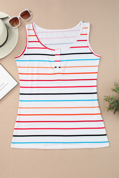 Button U Neck Tank Top | Stripe