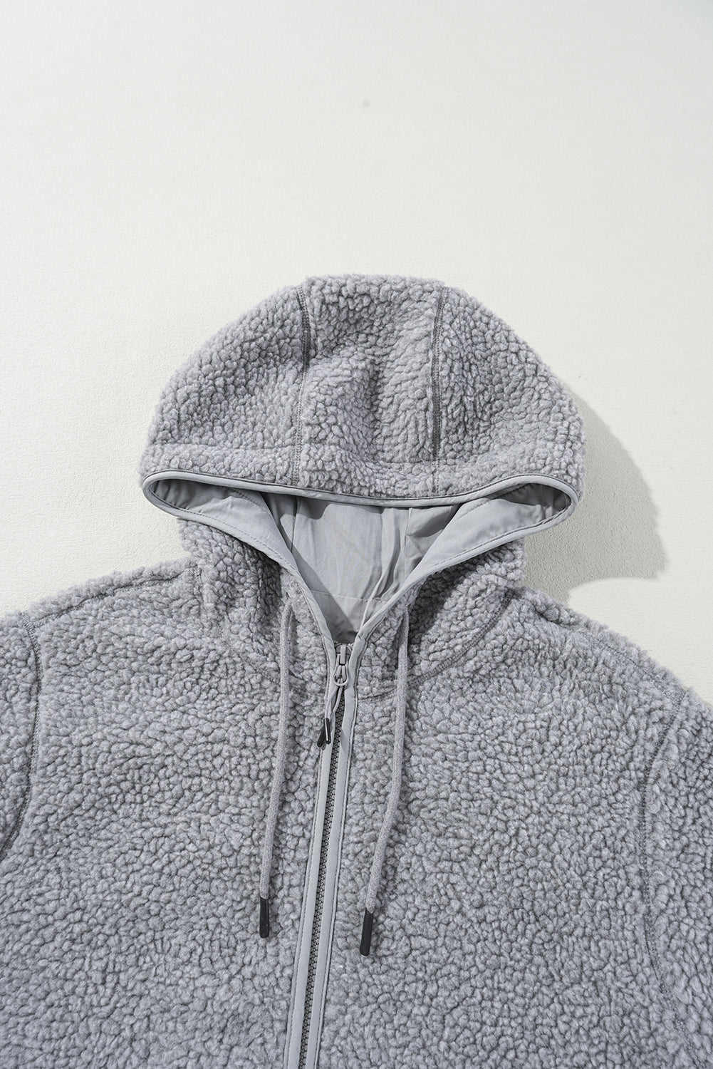 Fleece Zip Up Drawstring Hooded Pocketed Jacket | Medium Grey