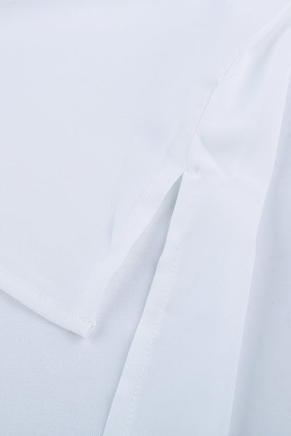 V Neck 3/4 Sleeve High Low Hem Shirt | White