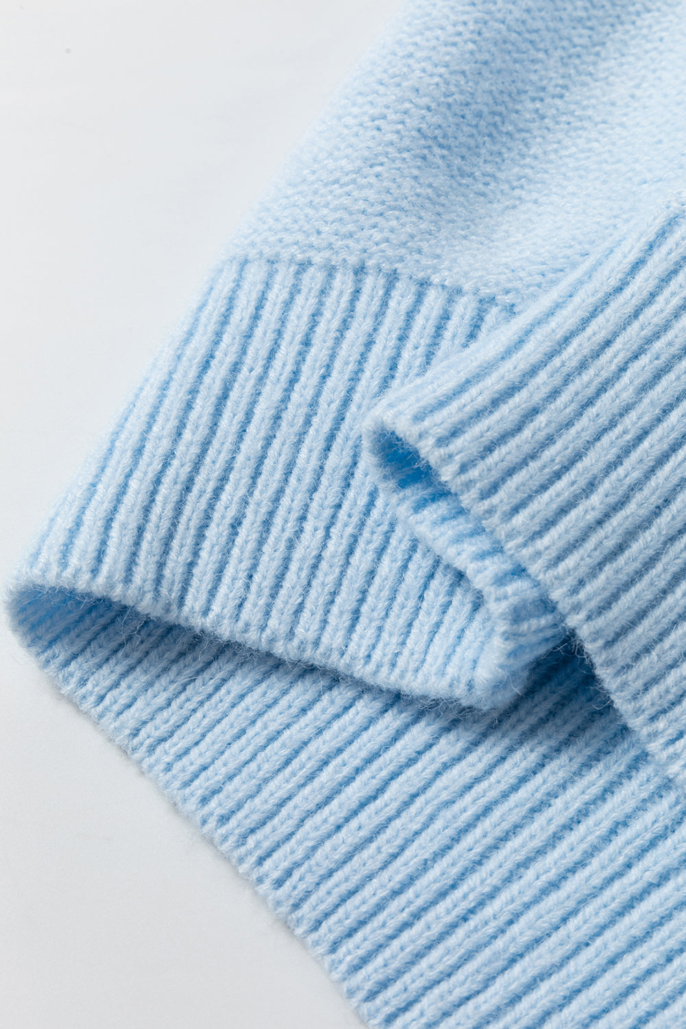 Knitted Flower Pattern Ribbed Edge Sweater | Light Blue