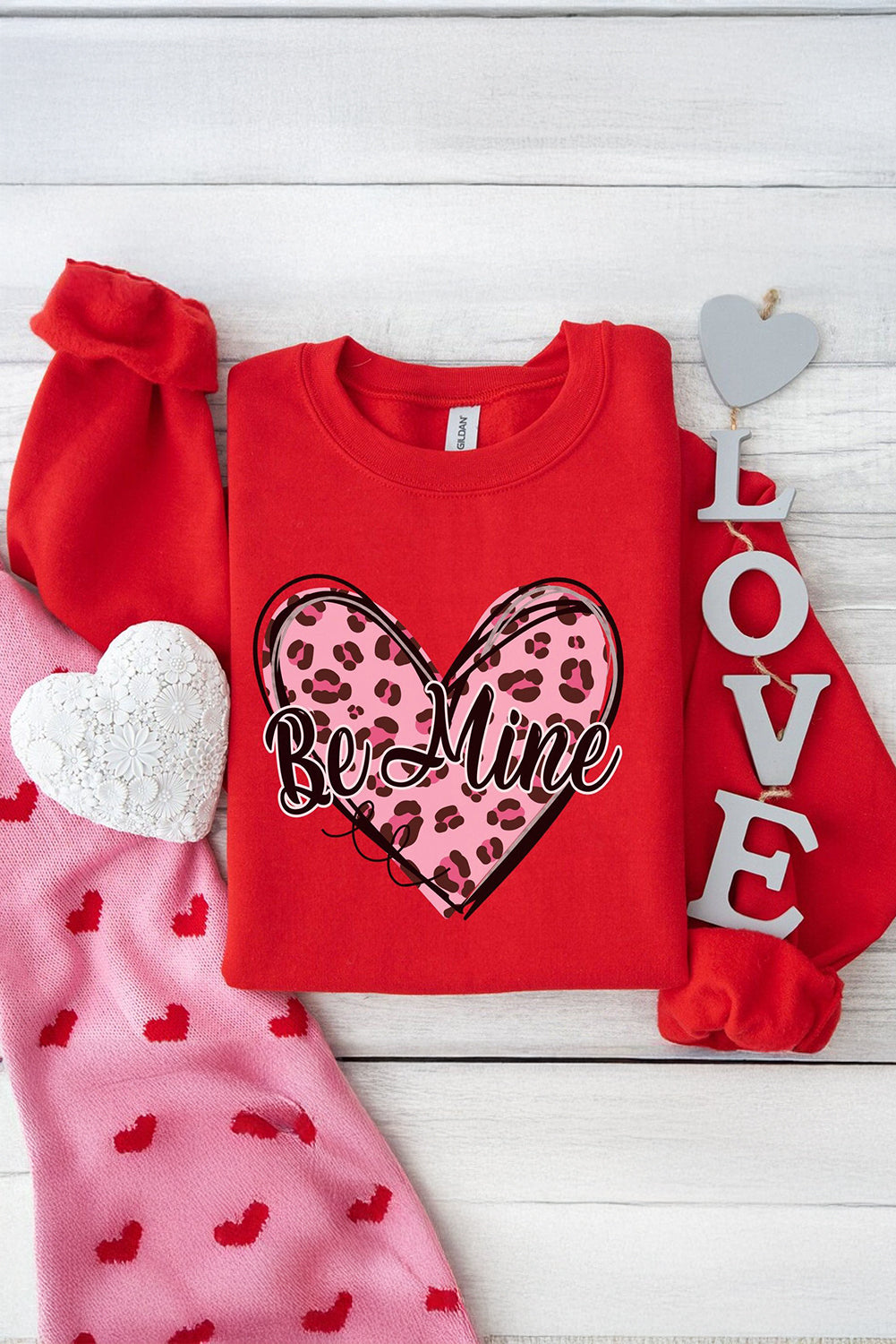 Be Mine Leopard Heart Printed Valentines Sweatshirt | Red