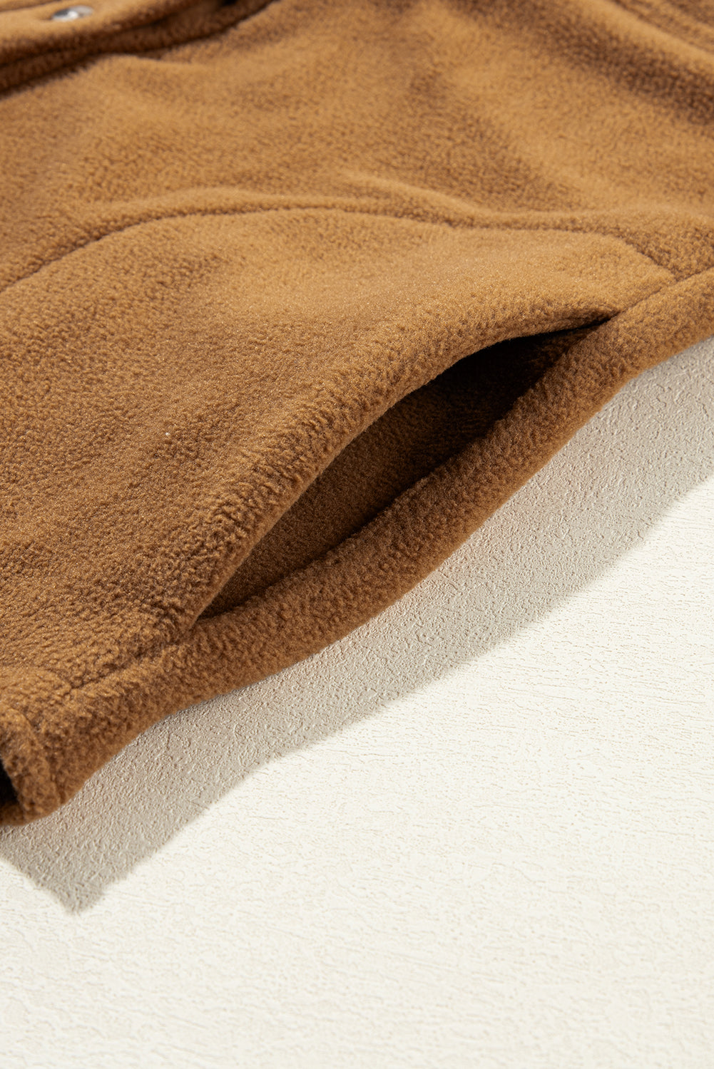 Chest Pocket Button Up Fleece Shacket | Camel