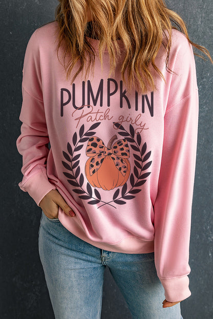 Leopard Bowknot Pumpkin Graphic Halloween Sweatshirt | Pink