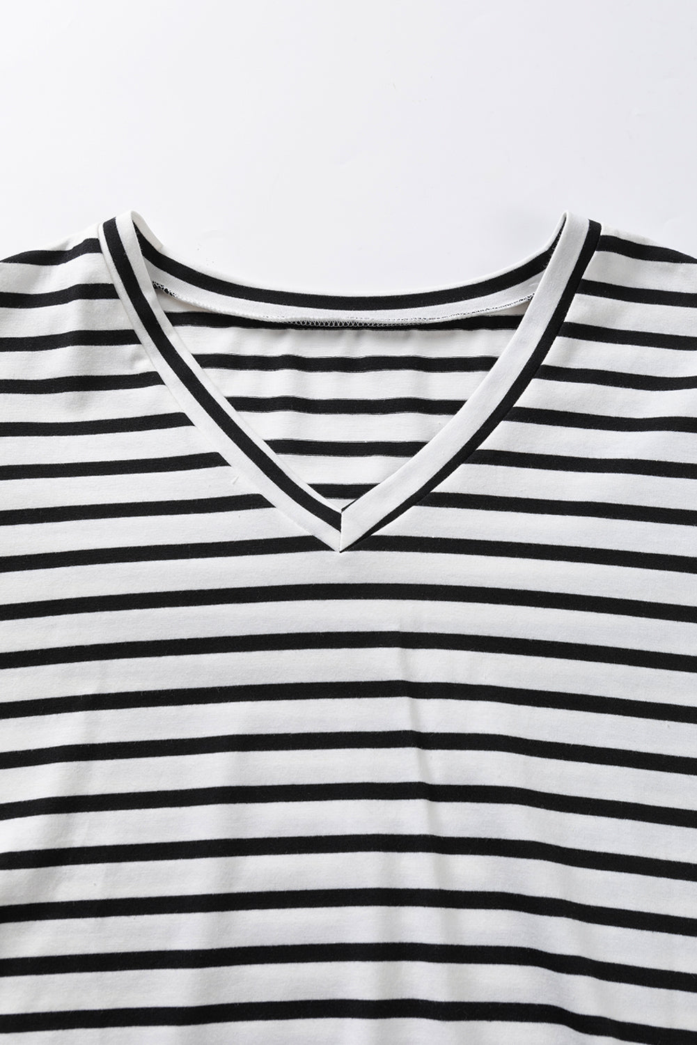 V Neck Petal Sleeve Plus Size T-Shirt | White Stripe