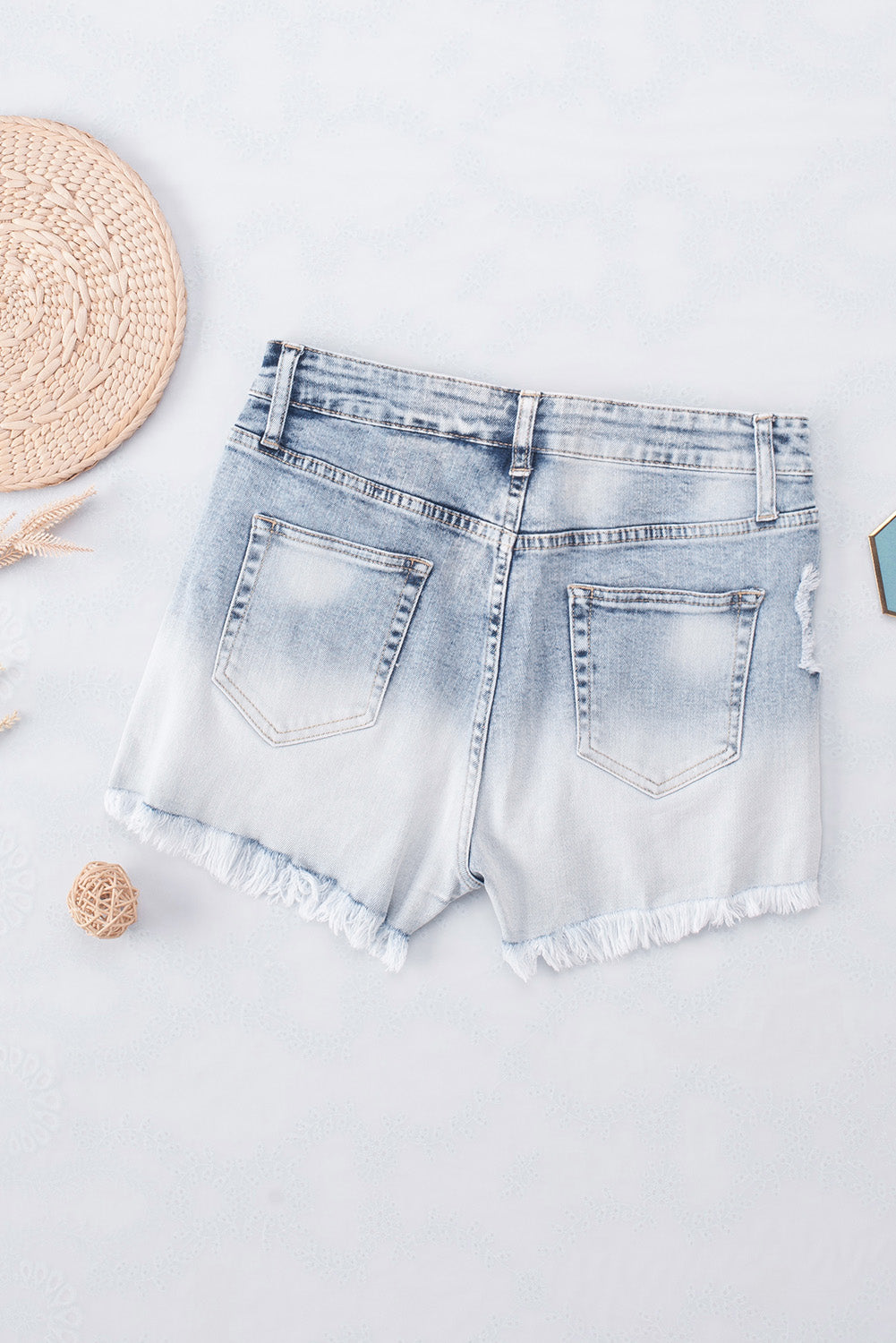 Bleached Wash Distressed Denim Shorts | Sky Blue