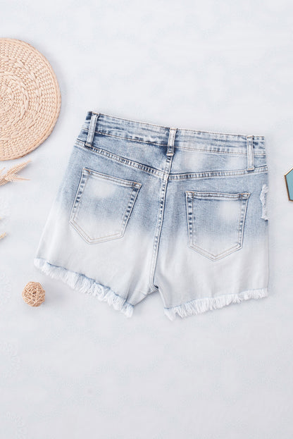 Bleached Wash Distressed Denim Shorts | Sky Blue