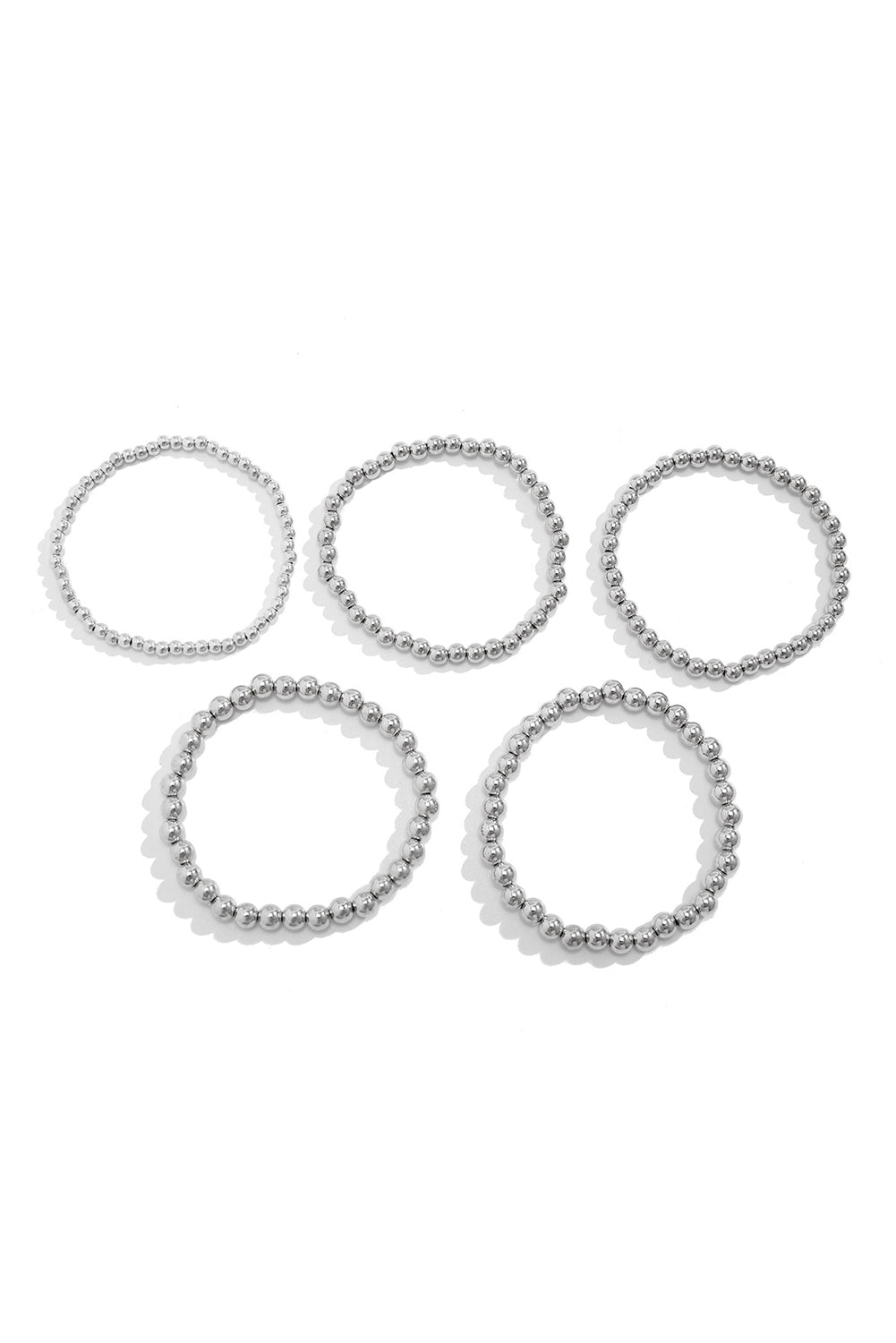 5Pcs/Set Beaded Bracelet Set | Silvery