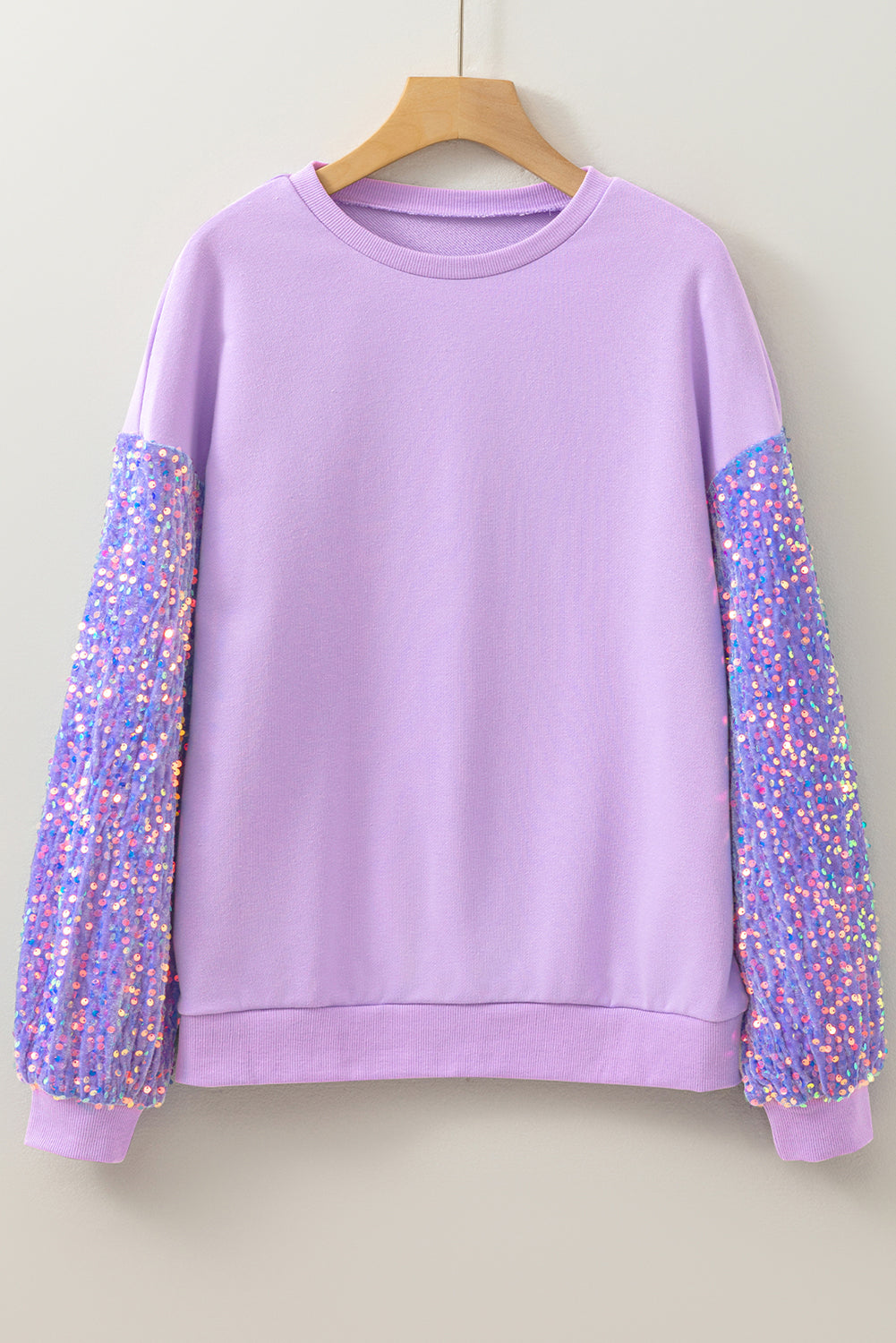 Sequin Patchwork Long Sleeve Pullover Top | Orchid Petal