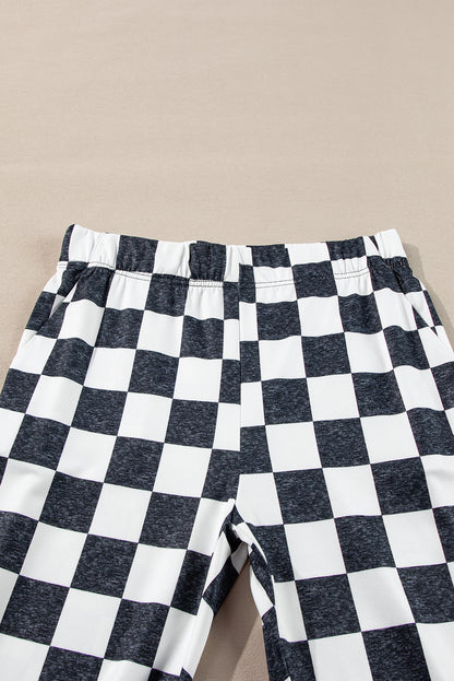 Checkerboard High Rise Casual Flared Pants | Black