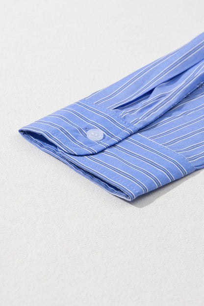 Button Up Oversized Casual Shirt | Blue Stripe