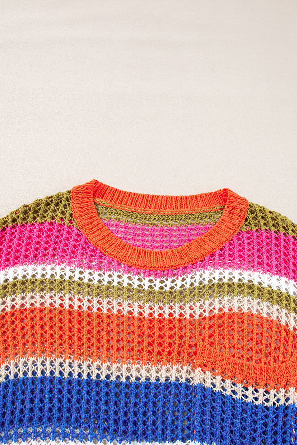 Colourblock Hollowed Crochet 3/4 Sleeve Sweater | Orange Stripe