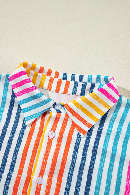 Multicolour Drop Shoulder Loose Shirt | Orange Stripe