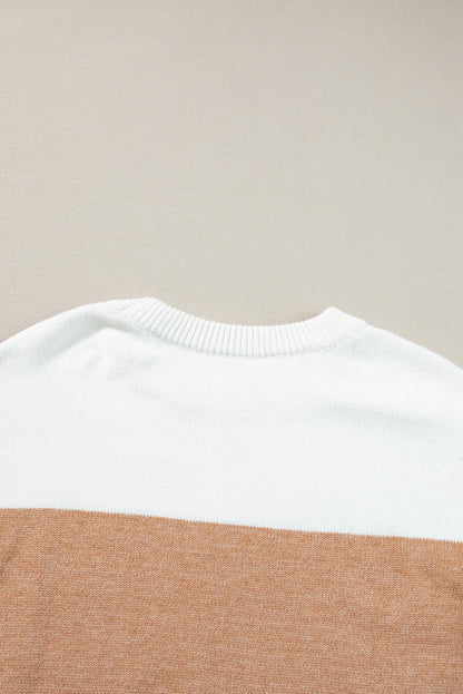 Colourblock Ribbed Trim Round Neck Sweater | Straw Yellow