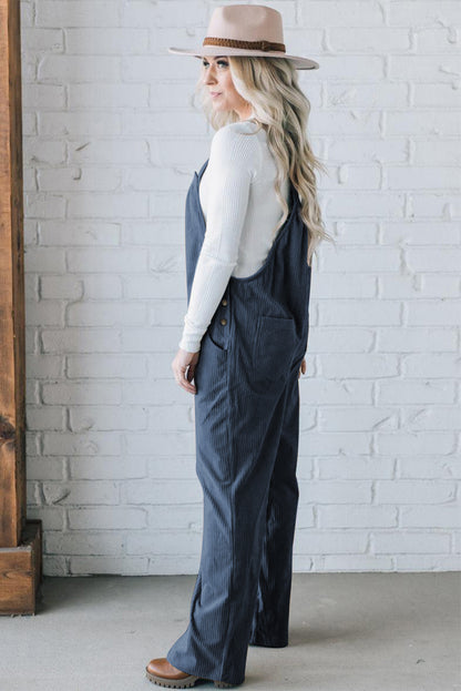 Solid Pocketed Loose Fit Corduroy Overall | Real Teal