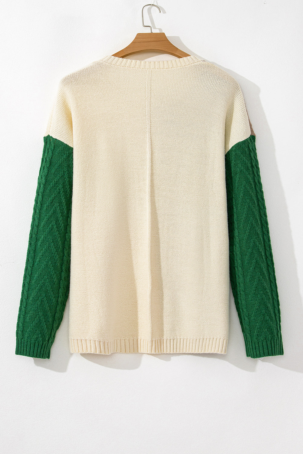 Plus Size Cable Knit Colour Block Drop Shoulder Sweater | Mist Green