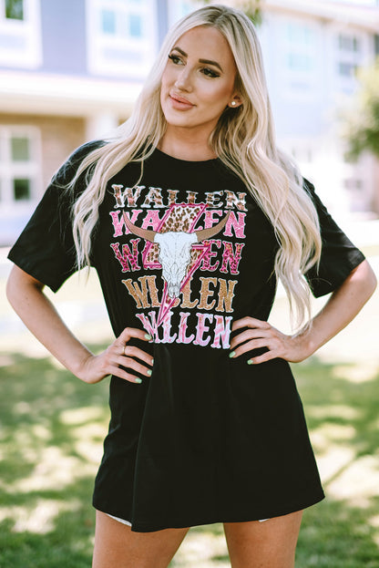 Black WALLEN Cowskull Graphic Oversized Tee