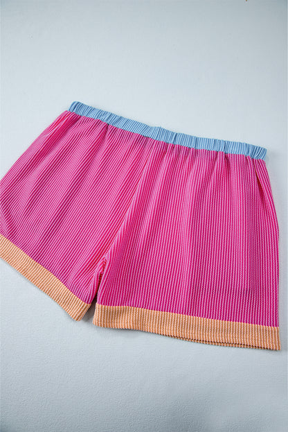 Textured Knit Contrast Trim Plus Shorts Set | Bright Pink