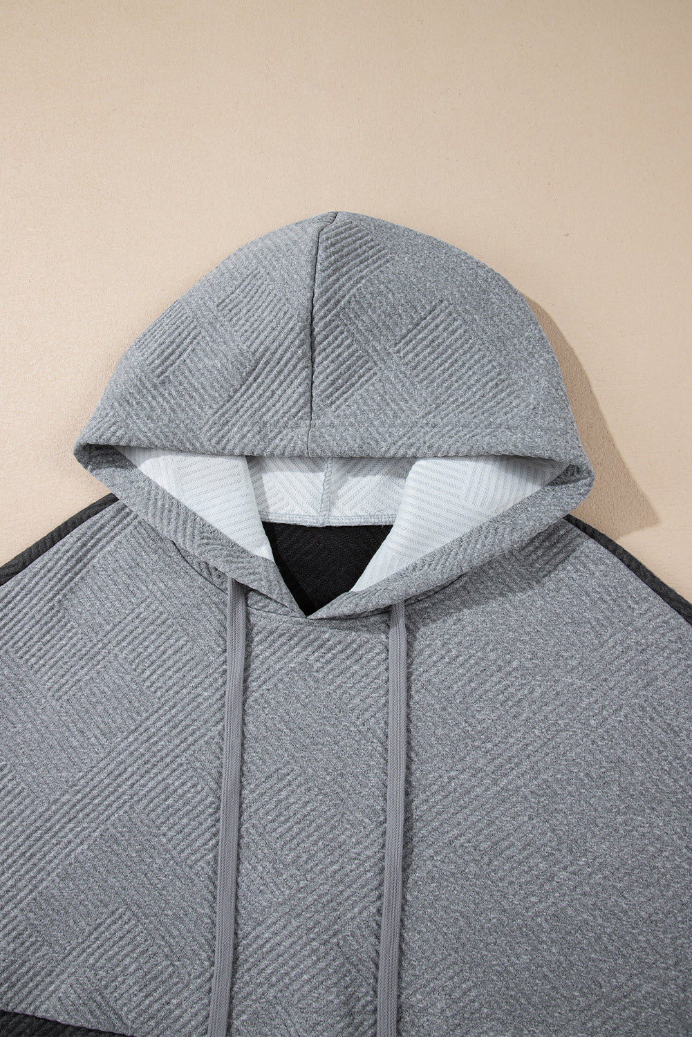 Textured Colour Block Kangaroo Pocket Drop Shoulder Hoodie | Gray